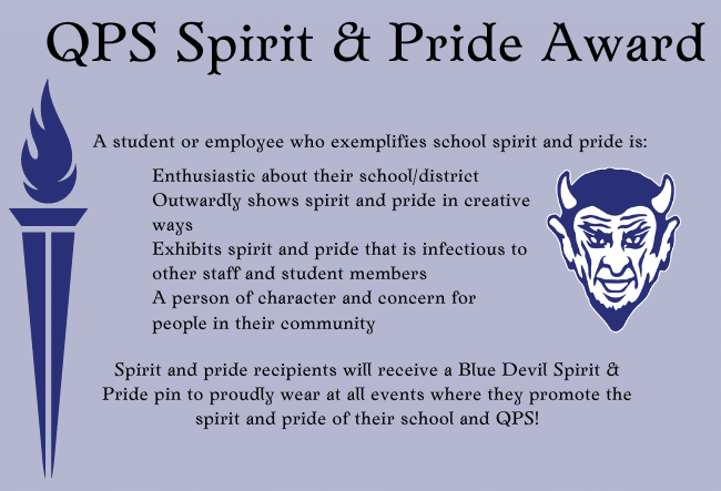 Image of the QPS Spirit and Pride Award describing the characteristics of a Spirit and Pride Award winner.