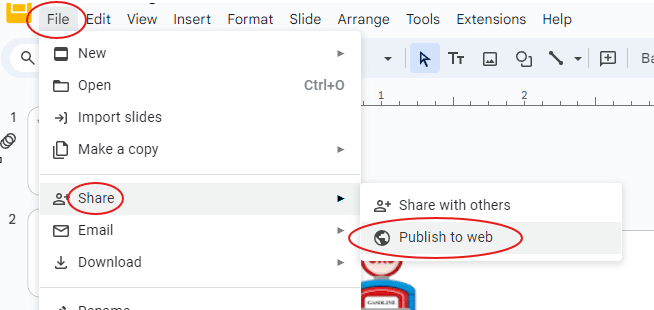 publish to web in menu